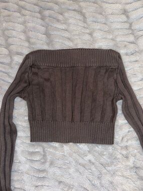 silence + noise Off-the-Shoulder Ribbed Knit Sweater in gray